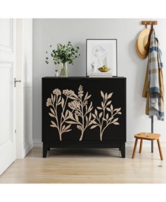Streamdale Furniture 31.5" 1-шт. Винтажный резной шкаф-буфет с регулируемыми полками и 2 дверцами черного цвета