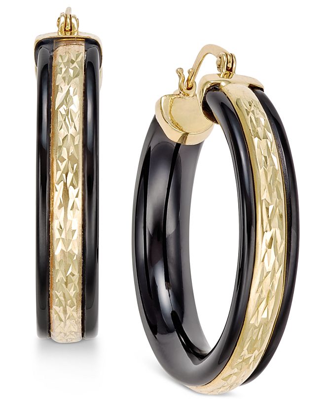 Macy's Onyx Hoop Earrings (26 ct. t.w.) in 14k Gold & Reviews Earrings Jewelry & Watches