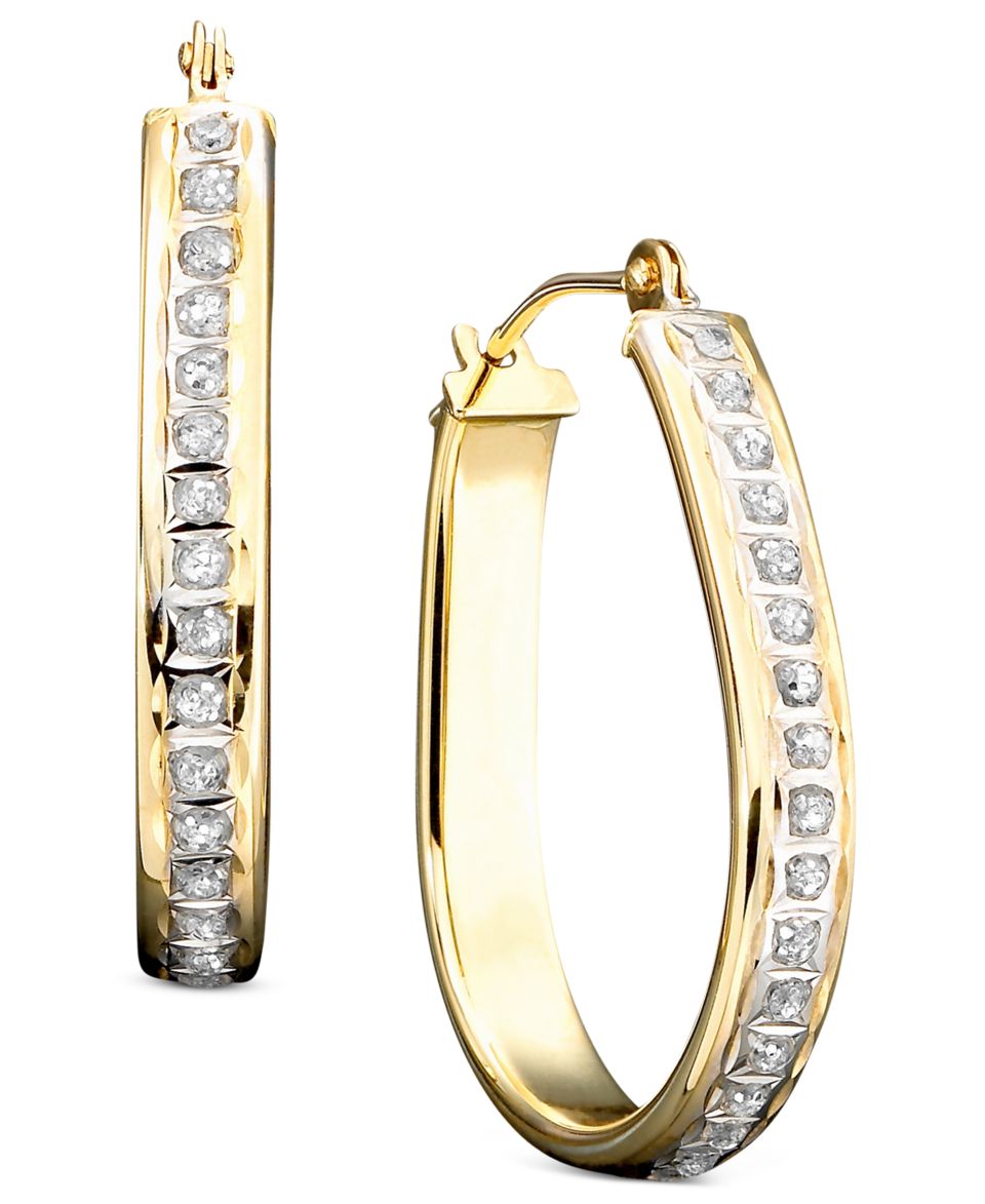 14k Gold Diamond Accent Double Hoop Earrings   Earrings   Jewelry & Watches