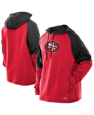 Мужская модель New Era Scarlet San Francisco 49ers сочетает в себе аутентичный пуловер реглан с капюшоном в цветовой блок