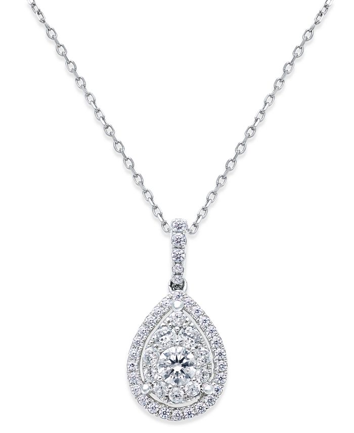 Macy's Diamond Cluster Pendant Necklace (5/8 ct. t.w.) in 14k White Gold & Reviews Necklaces