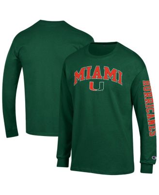 Мужская футболка с длинным рукавом Champion's Green Miami Hurricanes Arch Over с логотипом 2-Хит