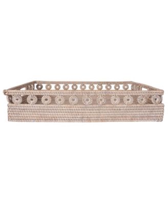 Прямоугольный поднос Artifacts Rattan Inna Design с вырезанными ручками и стеклянной вставкой