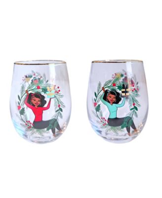 Бокалы для вина Black Paper Party Shark Tank Holiday Holly без ножек, набор из 2 бокалов