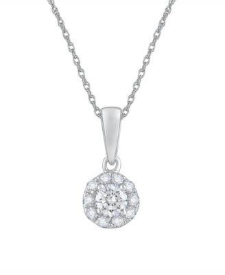 Колье Macy's с бриллиантовой подвеской Halo круглой формы (1/4 карата) из белого золота и серебра 10 карат