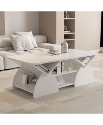 Прямоугольный журнальный столик Streamdale Furniture из искусственного дерева с закругленными углами и местом для хранения