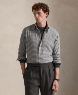 Мужская рубашка Polo Ralph Lauren классического кроя в клетку с длинным рукавом серого цвета