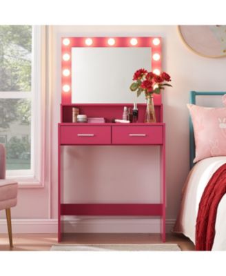 Туалетный столик Streamdale Furniture Rose Pink с зеркалом и выдвижными ящиками с подсветкой