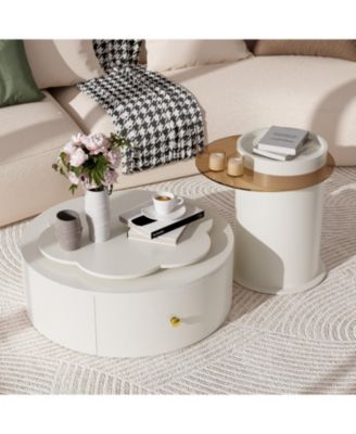 Современный круглый журнальный столик Streamdale Furniture с вращающейся столешницей и выдвижными ящиками