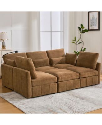 Streamdale Furniture Современный секционный диван U-образной формы с пуфиком, USB-разъемом и держателем для телефона