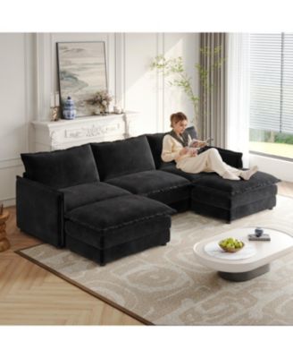 Вельветовый 3-местный диван Cloud с подставками для ног и подушками Streamdale Furniture