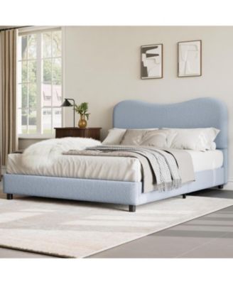 Каркас кровати gaomon Queen-Size Blue Boucle с мягким изголовьем, низкий профиль, Прочные деревянные рейки, Пружинный блок не требуется