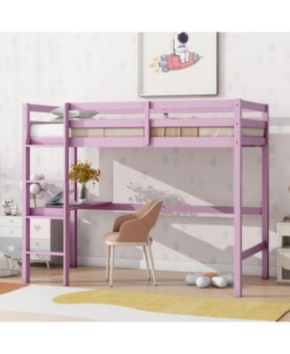 Розовая двуспальная кровать-чердак Streamdale Furniture с письменным столом и ограждением