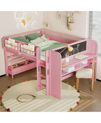 Кровать-чердак Streamdale Furniture с несколькими отделениями для хранения вещей, низкая кровать-чердак из массива дерева с письменным столом