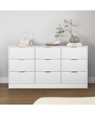 Белый комод Streamdale Furniture с 9 выдвижными ящиками, 63" Большой комод, деревянный шкаф для хранения вещей