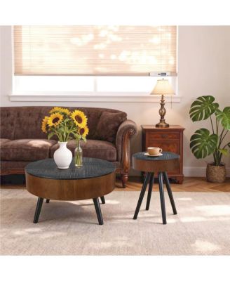 Streamdale Furniture 31.5" Круглый резной журнальный столик с местом для хранения - Модерн середины века (коричневый/черный