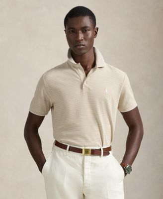 Мужская рубашка поло Polo Ralph Lauren из эластичной сетки в полоску коричнево-бежевого цвета