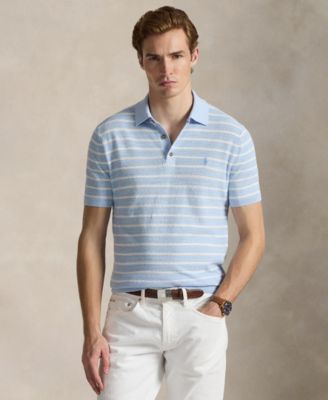 Мужской свитер поло Polo Ralph Lauren с коротким рукавом и воротником-стойкой, синий