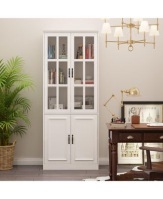 Книжный шкаф FAMAPY Bookcase Книжная полка с 5 полками для хранения и 2 стеклянными дверцами, витрина для домашнего офиса, гостиной