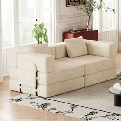 Раскладной диван-кровать Clihome 72.4", Вельветовый диван-кровать премиум-класса с боковыми карманами для хранения вещей