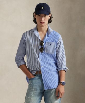 Мужская рубашка Polo Ralph Lauren из классического сукна в полоску веселого синего цвета