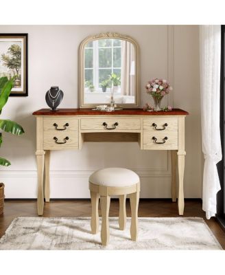 Винтажный туалетный столик Streamdale Furniture 46" с изогнутым зеркалом в цветочной раме и 5 выдвижными ящиками