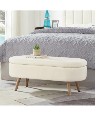 Роскошная овальная скамья-пуфик из букле для хранения вещей Streamdale Furniture с деревянными ножками