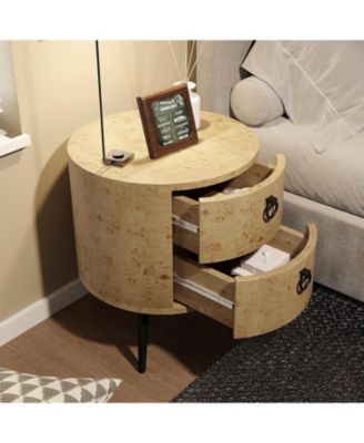 круглый приставной столик gaomon с выдвижными ящиками Современная прикроватная тумбочка с местом для хранения Деревянный акцентный столик Круглая прикроватная тумбочка на металлических ножках для гостиной