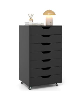 Деревянный комод SUGIFT с 7 выдвижными ящиками и запирающимися колесиками для хранения вещей