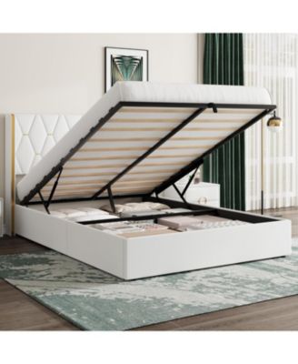 подъемный каркас кровати gaomon Queen-Size для хранения вещей с золотым изголовьем Wingback, обитый бархатом Каркас кровати с бриллиантовым тафтингом и золотой отделкой