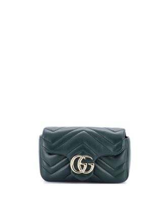 Бывшая в употреблении сумка Gucci Super Mini GG Marmont с клапаном из натуральной кожи синего цвета