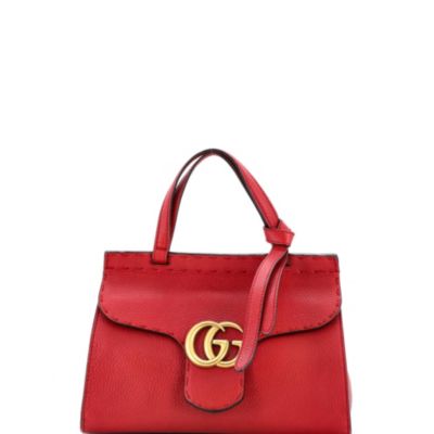 Бывшая в употреблении сумка Gucci Mini GG Marmont с верхней ручкой, красная кожа