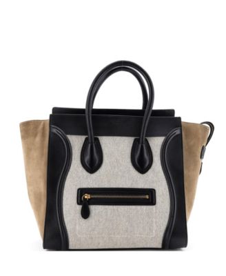 Бывшая в употреблении сумка для багажа Celine Micro Tricolor из холста и кожи коричнево-бежевого цвета