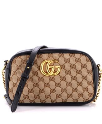 Бывшая в употреблении маленькая сумка Gucci GG Marmont через плечо из диагонального стеганого полотна GG с отделкой из кожи черного цвета