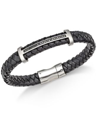 mens black leather wristband