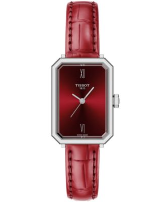 Женские кварцевые часы Tissot на красном кожаном ремешке, 21,80 мм