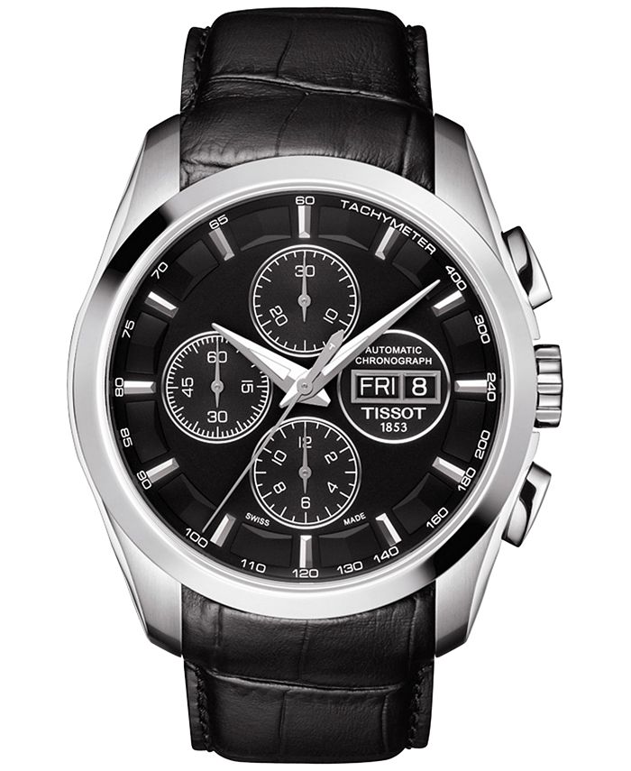 Tissot Men's Swiss Automatic Chronograph Couturier Black Leather Strap