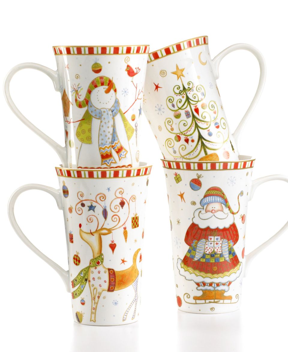 222 Fifth Dinnerware, Set of 4 Christmas Play Latte Mugs