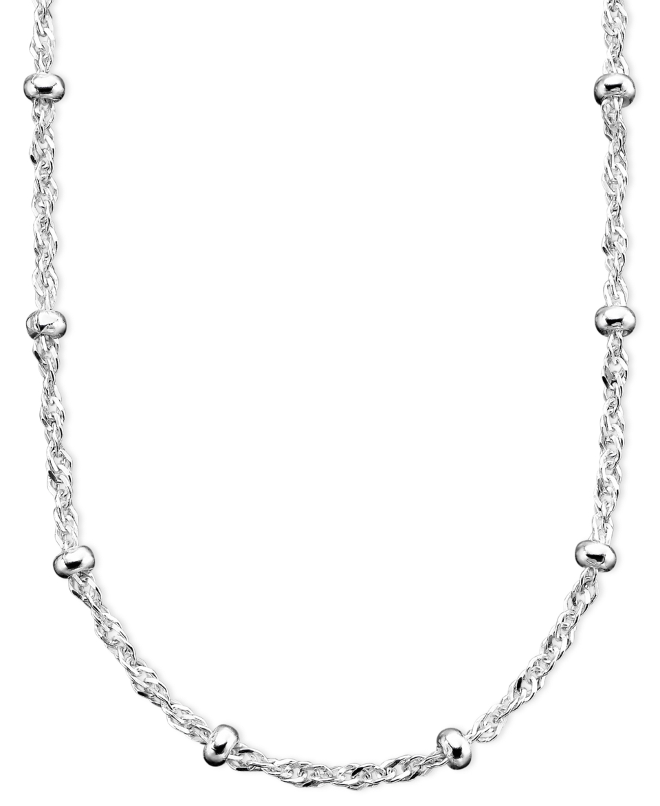 Sterling Silver Necklace, 16 30 Small Bead Station Singapore Chain