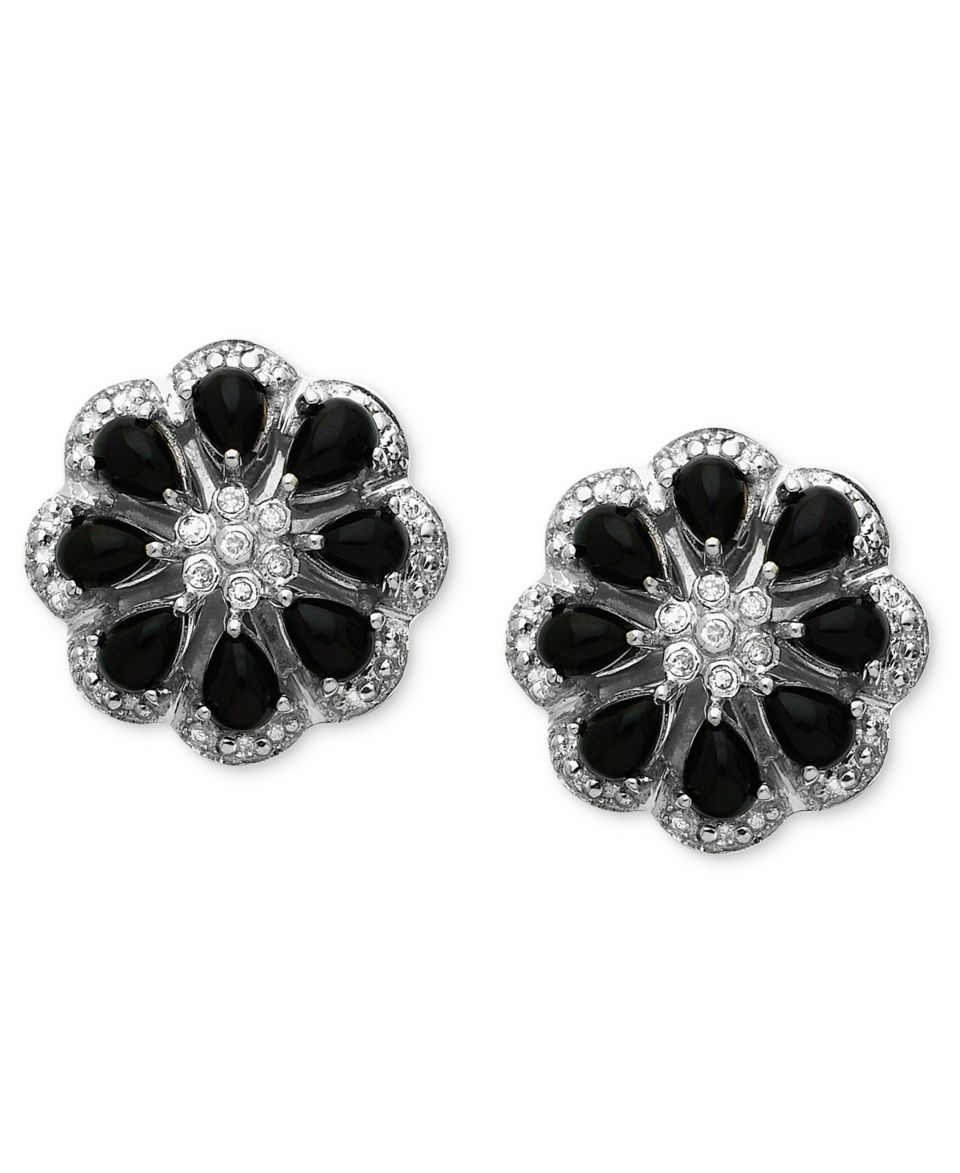 Sterling Silver Jewelry Collection, Onyx and Diamond Accent Flower