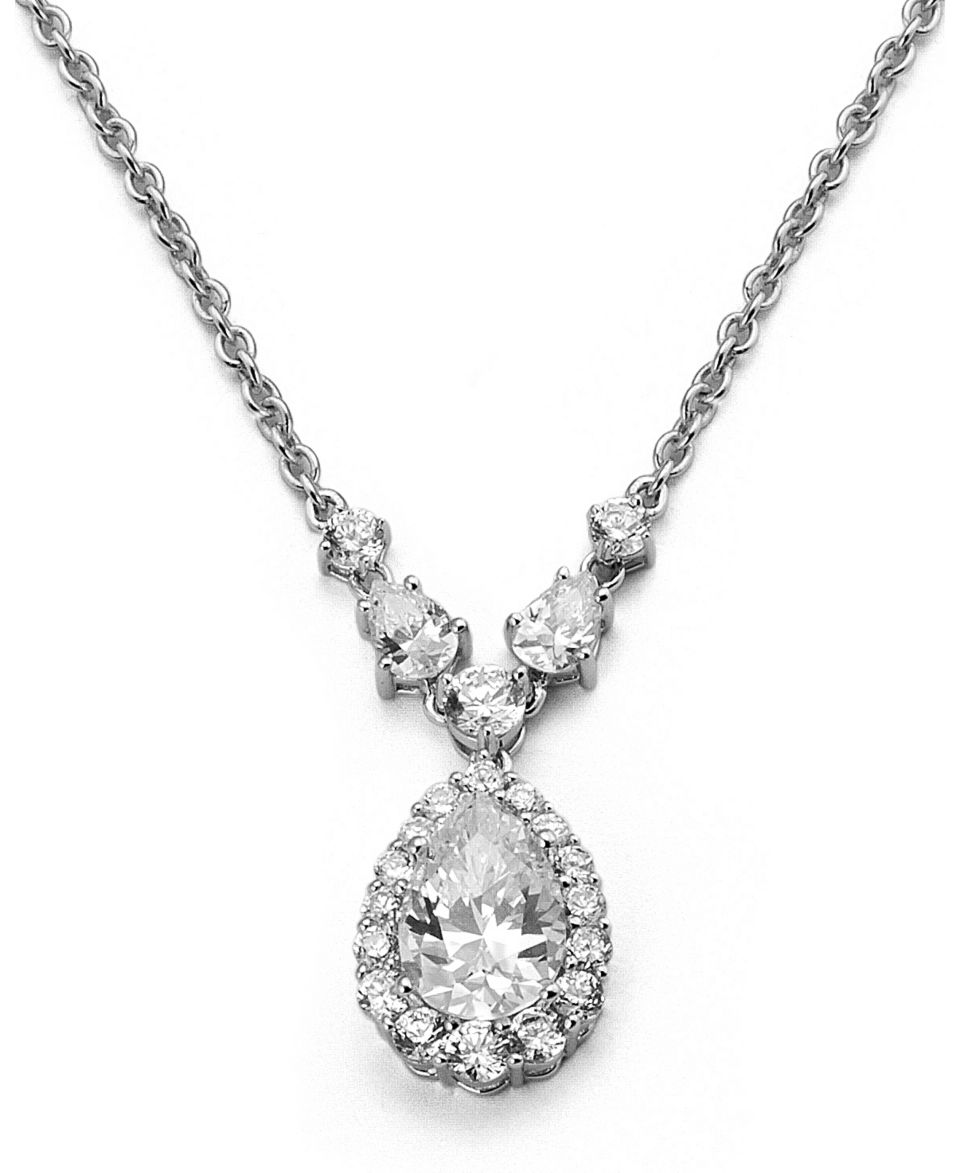 CRISLU Necklace, Platinum Over Sterling Silver Cubic Zirconia Teardrop