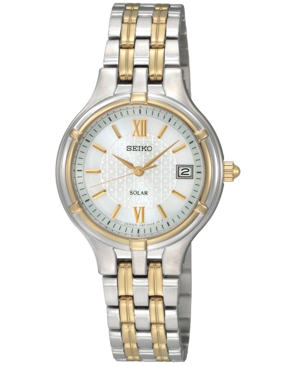 Seiko Watch, Womens Solar Two Tone Stainless Steel Bracelet 28mm