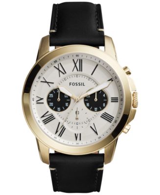 fossil grant automatic black leather watch