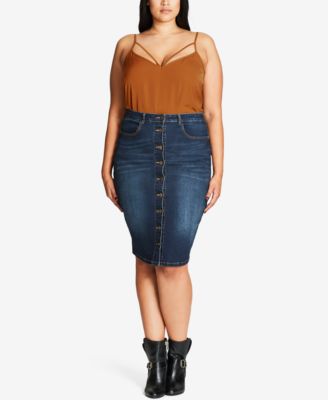 plus size denim pencil skirt