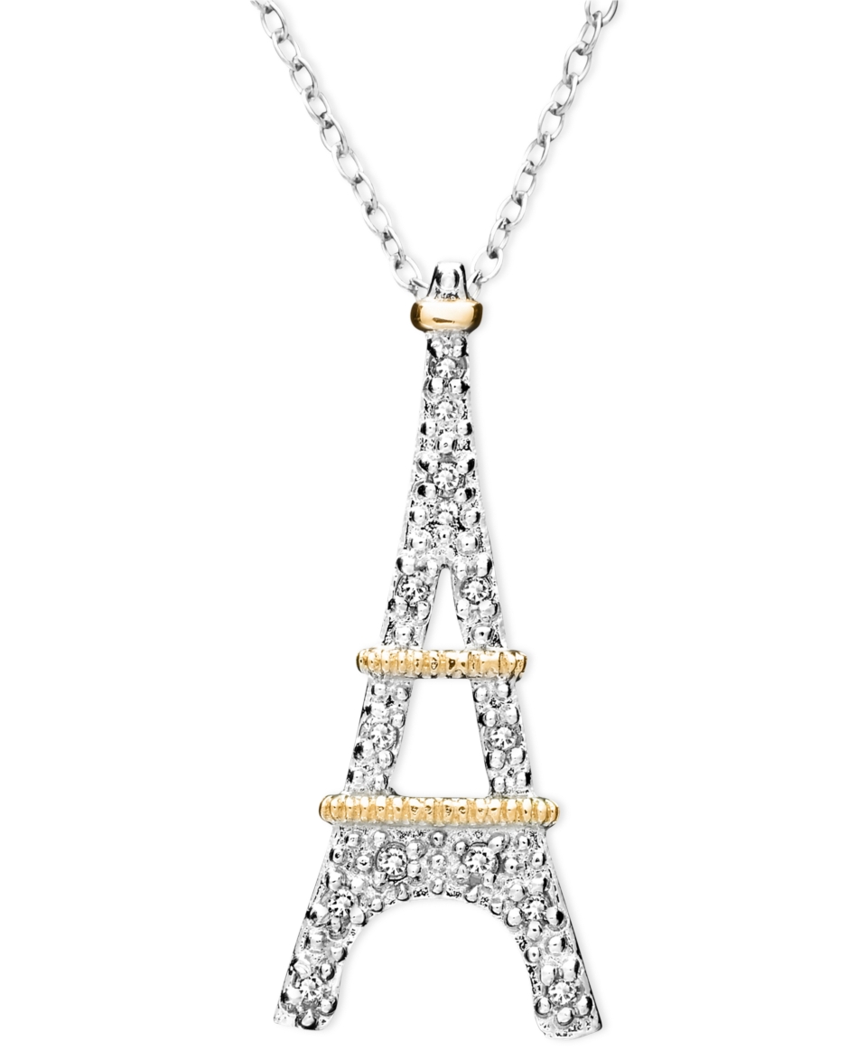 Diamond Pendant, 18k Gold and Sterling Silver Diamond Eiffel Tower (1