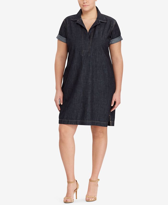 Lauren Ralph Lauren Plus Size Cotton Denim Shift Dress Reviews Dresses Plus Sizes Macy S Women polo jeans co ralph lauren navy long sleeve stretch cotton johnny top l 14. plus size cotton denim shift dress