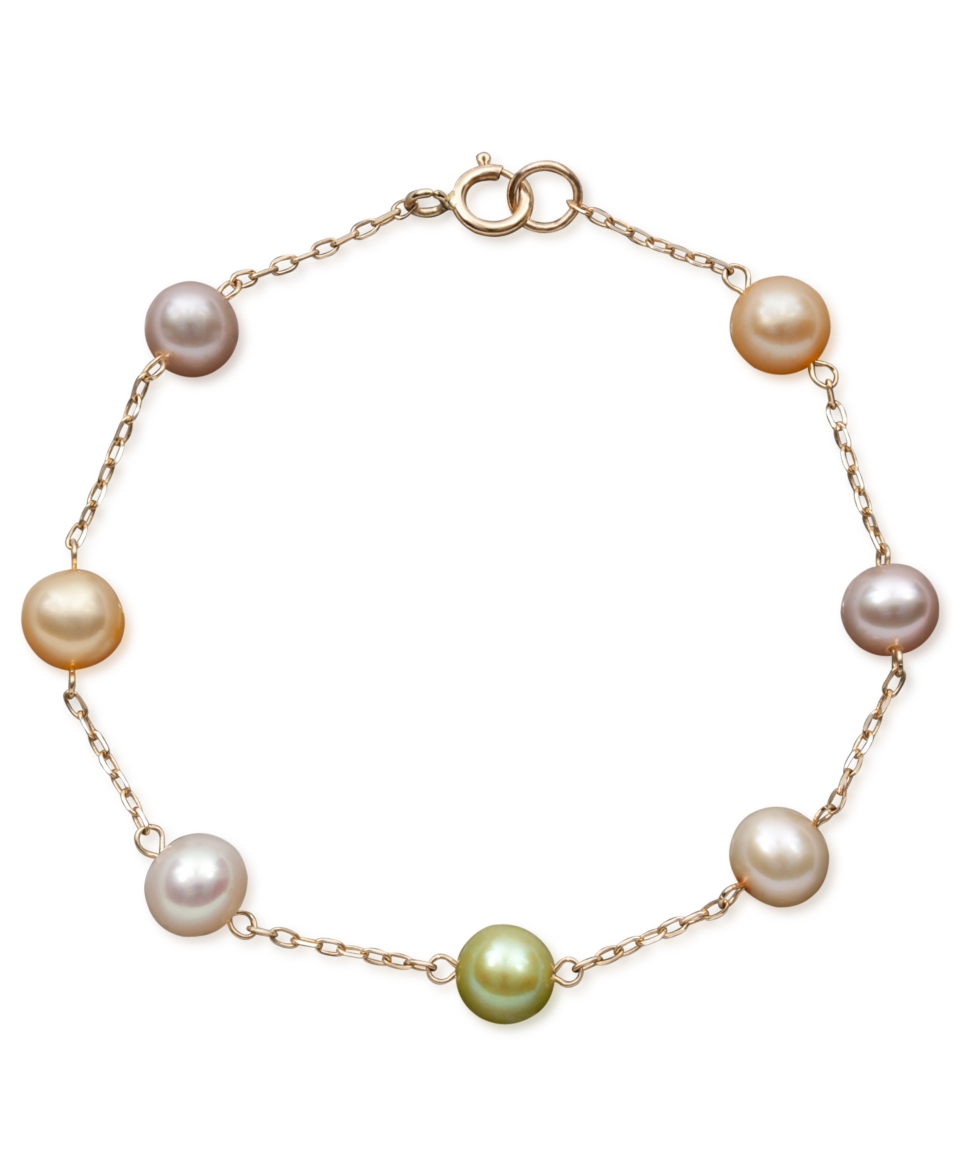 Pearl Bracelet, Childrens 14k Gold Multicolored Cultured Freshwater