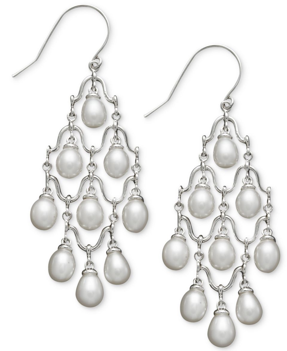 Sterling Silver Earrings, Grey and White Cultured Freshwater Pearl and