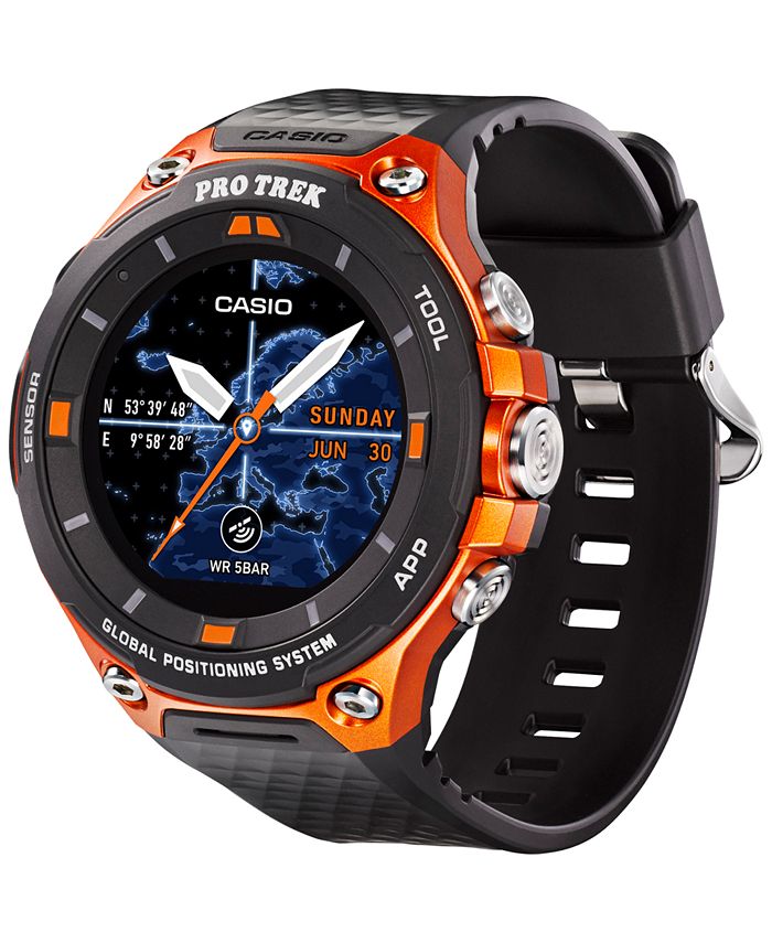 Casio Men's Pro Trek Black and Orange Resin Strap Smart Watch 62mm WSD-F20RG & Reviews - Watches