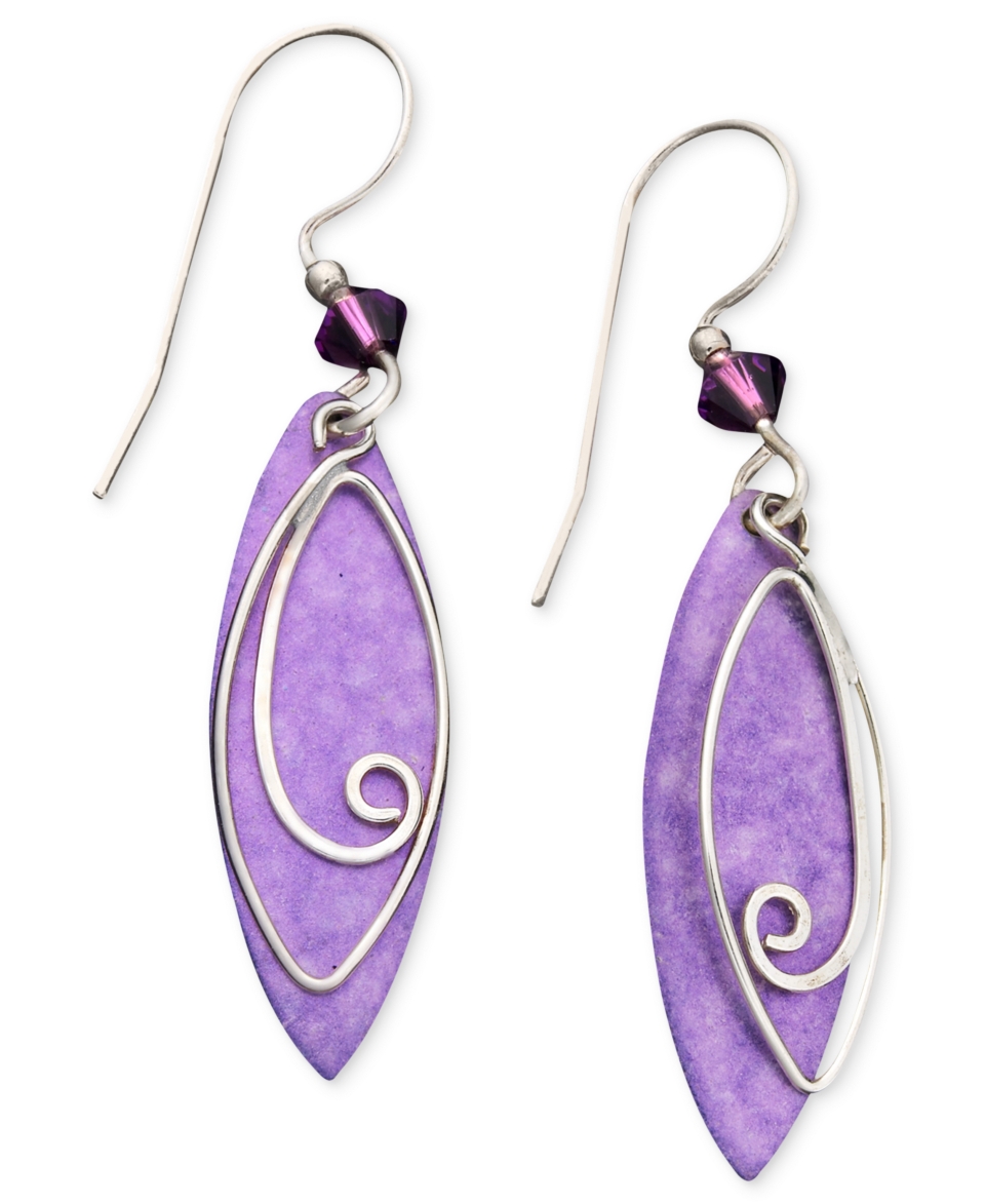 Jody Coyote Sterling Silver Earrings, Purple Leaf Drop Earrings